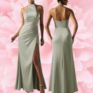 AW BRIDAL SZ 12 L sage green Aiden bridesmaid cocktail party maxi dress NEW B79